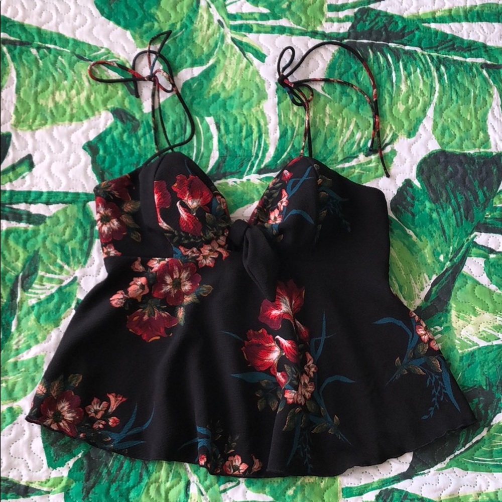 Tie strap floral bow front blouse